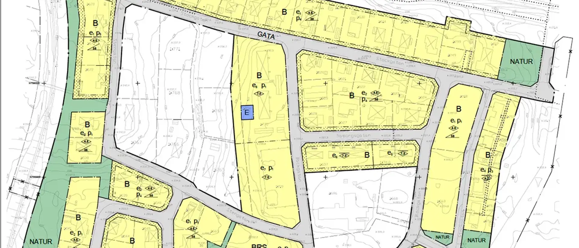 Plankarta över pågående detaljplanen Nyborg. Illustration