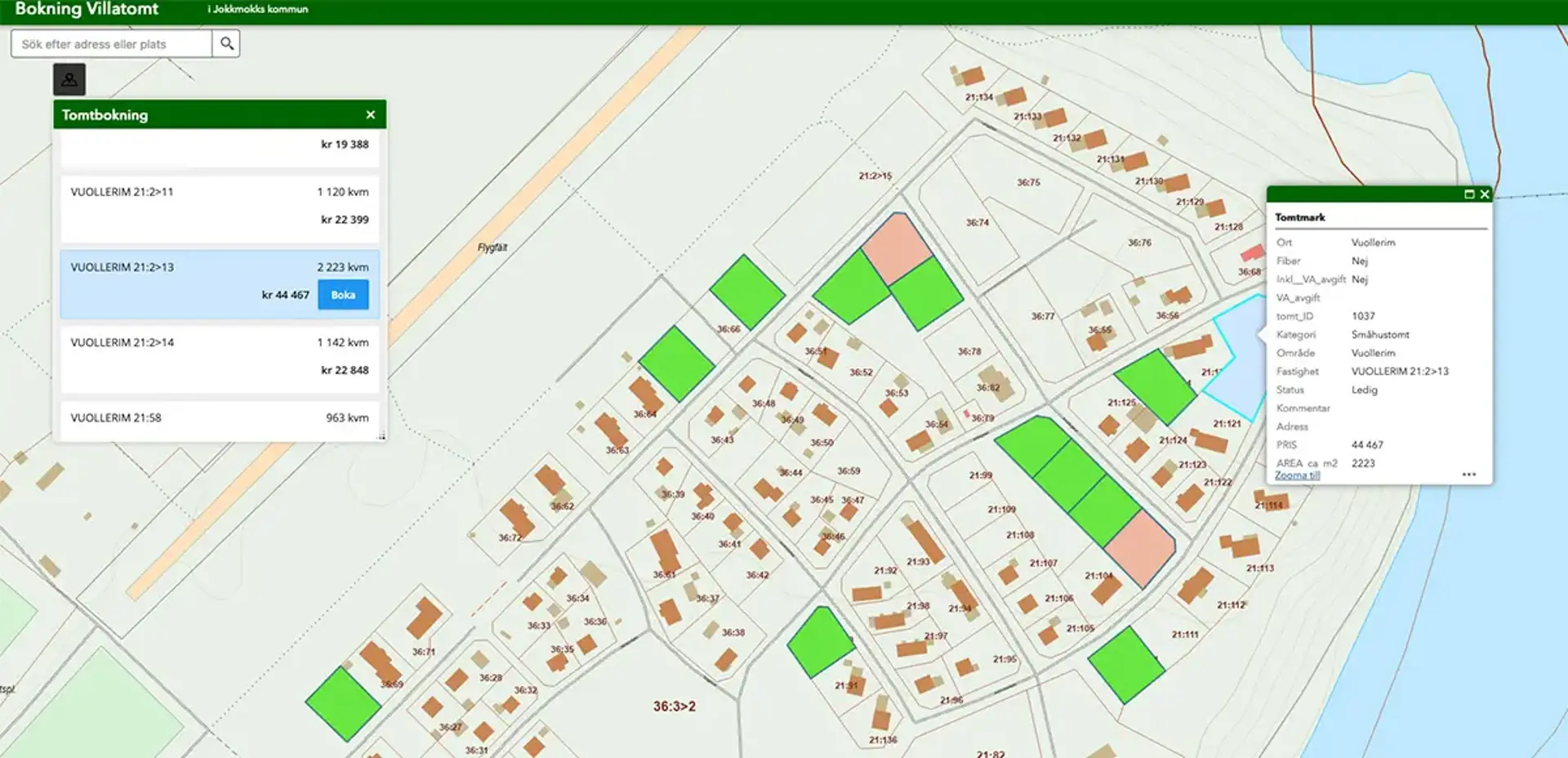 Skärmklipp av karttjänstenLediga villatomter. Illustration.