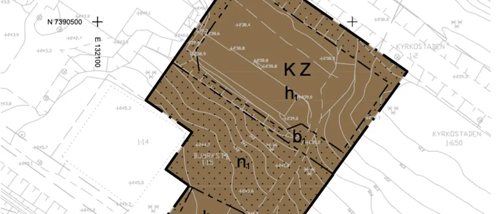 Skissad plankarta över pågående detaljplanen Björksta. Illustration