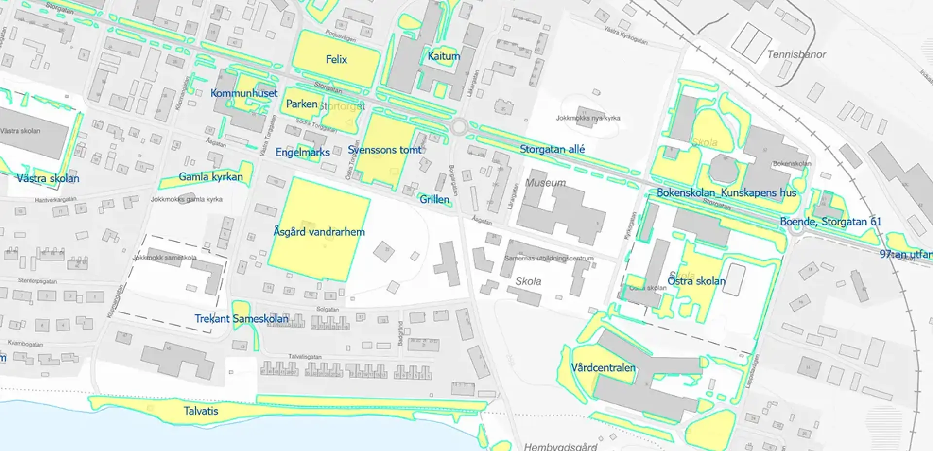 Skärmklipp av karttjänsten Grönytor. Illustration.